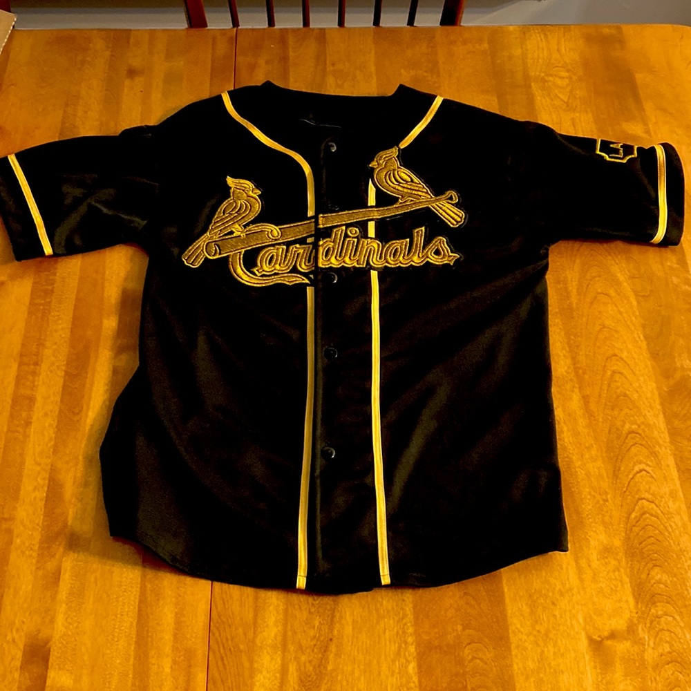 M. Rojas black and gold St. Louis Cardinals Jersey licensed by MLB.